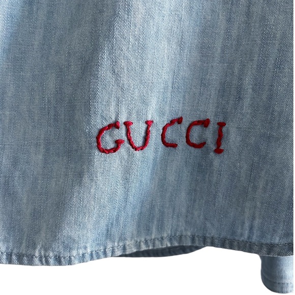 Gucci x MLB Graphic Print Pirates Denim Shirt in Light Blue Size XL New w/Tag - Picture 11 of 15